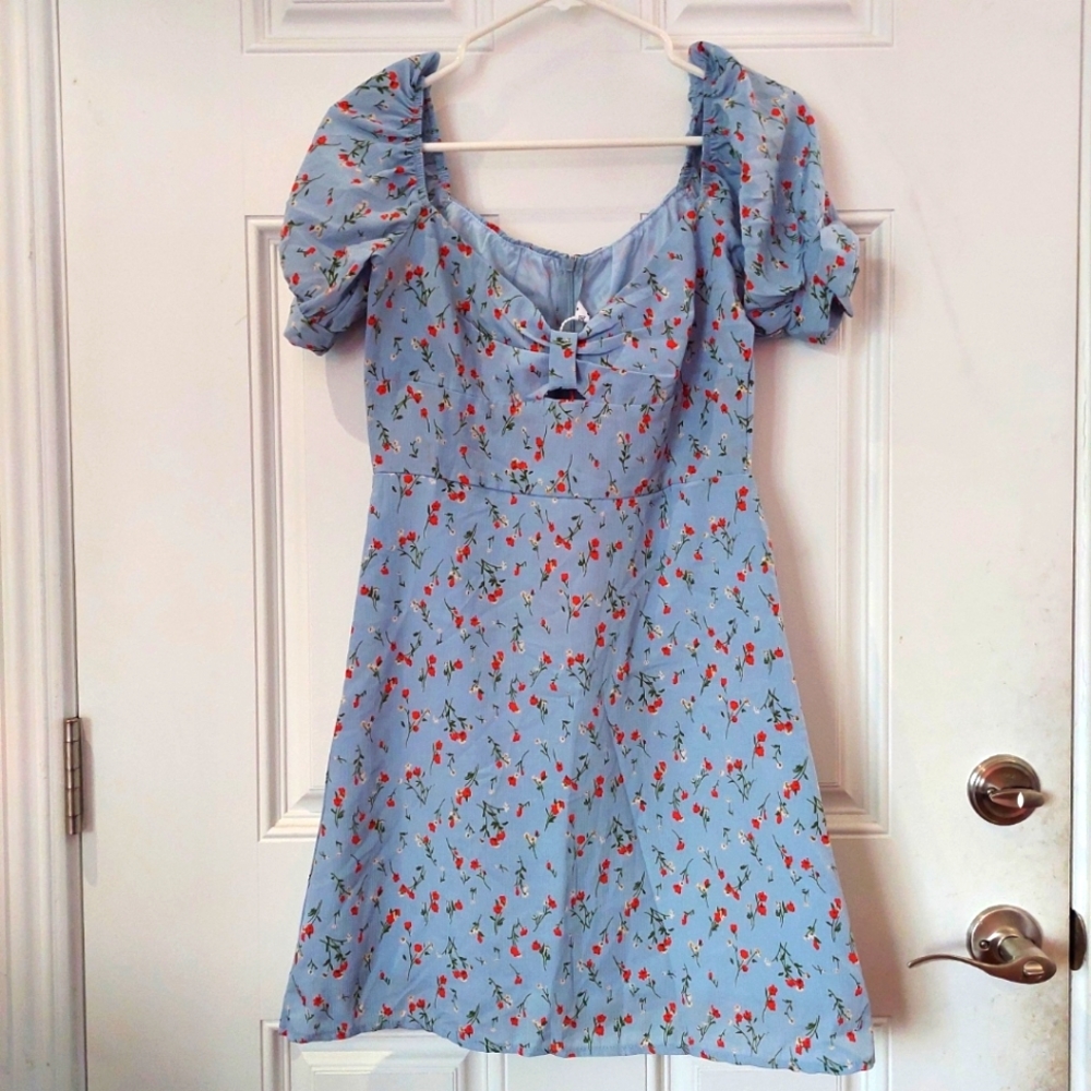 [Chinese brand] Blue poppy flowers dress